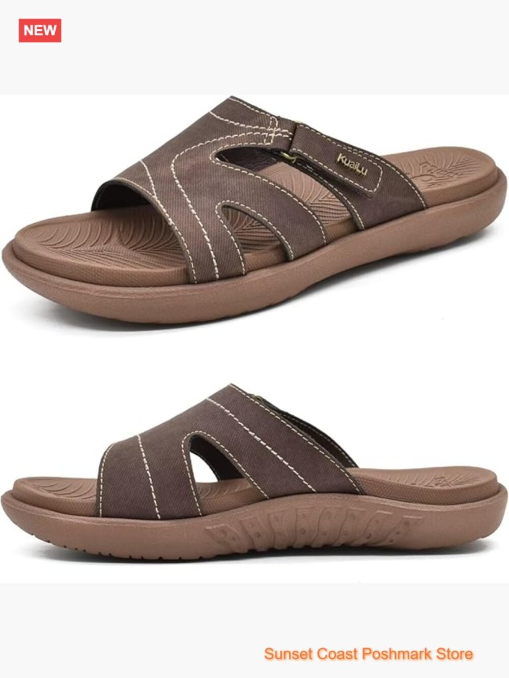 Faux Leather Orthotic Slides With Memory Foam Arch Support Sandals